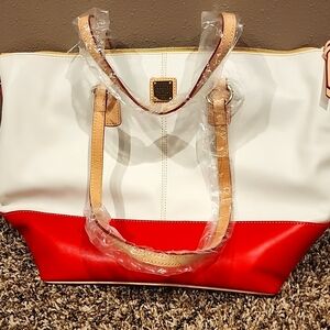 Dooney & Bourke Wexford Leather Becky Tote Red And White Colorblock.